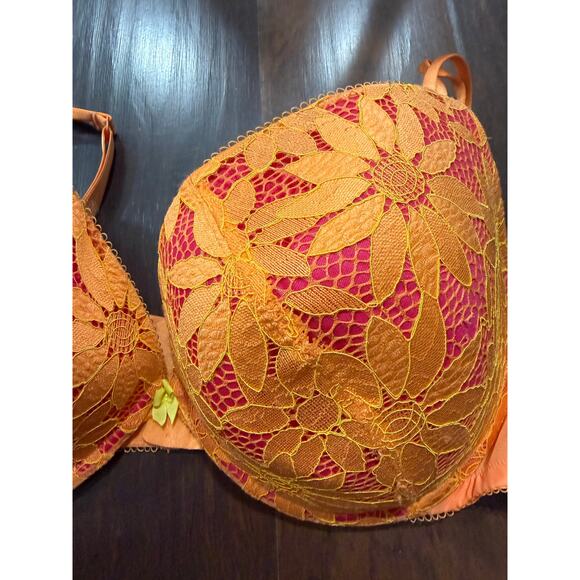 Lane Bryant Cacique Lightly Padded Bra 44DDD Orange and Pink Floral Lace - Picture 5 of 5
